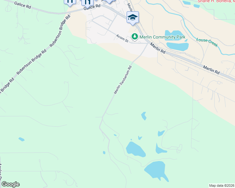 map of restaurants, bars, coffee shops, grocery stores, and more near 605 Merlin Sanitarium Road in Merlin