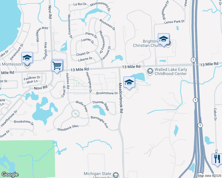 map of restaurants, bars, coffee shops, grocery stores, and more near 41733 Mitchell Road in Novi