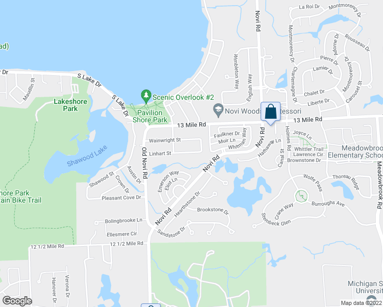 map of restaurants, bars, coffee shops, grocery stores, and more near 252 Linhart Street in Novi