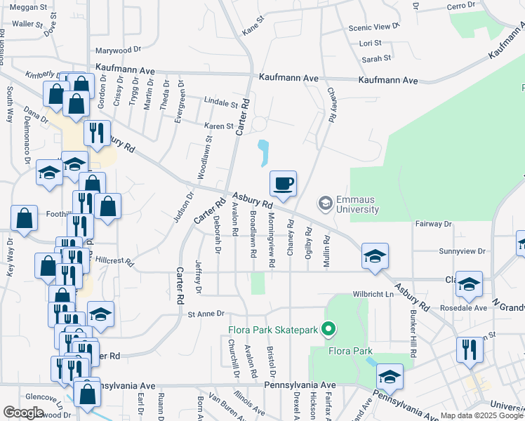 map of restaurants, bars, coffee shops, grocery stores, and more near 2855 Asbury Road in Dubuque