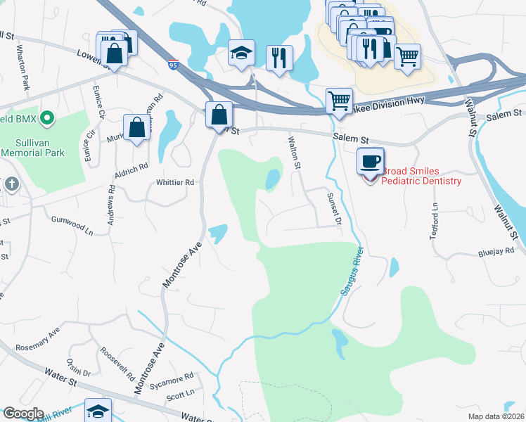 map of restaurants, bars, coffee shops, grocery stores, and more near 6 Jessica Lane in Wakefield