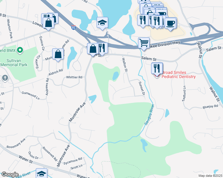 map of restaurants, bars, coffee shops, grocery stores, and more near 6 Jessica Lane in Wakefield