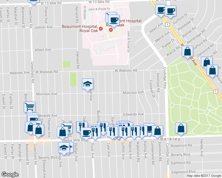 map of restaurants, bars, coffee shops, grocery stores, and more near 4082 Gardner Avenue in Berkley