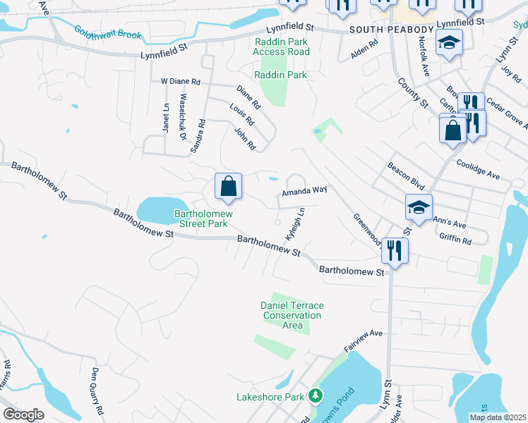 map of restaurants, bars, coffee shops, grocery stores, and more near 4 Gemma Drive in Peabody