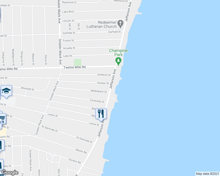 map of restaurants, bars, coffee shops, grocery stores, and more near 29335 Jefferson Avenue in St. Clair Shores
