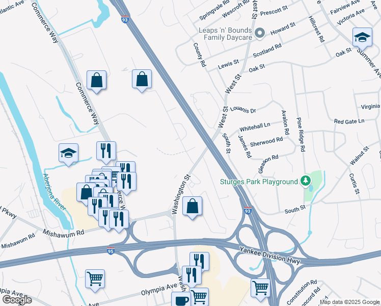 map of restaurants, bars, coffee shops, grocery stores, and more near 5 Dragon Court in Woburn