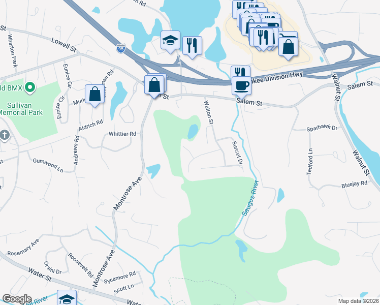 map of restaurants, bars, coffee shops, grocery stores, and more near 6 Jessica Ln in Wakefield