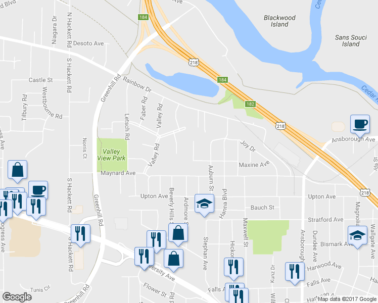 map of restaurants, bars, coffee shops, grocery stores, and more near 228 Zachary Court in Waterloo