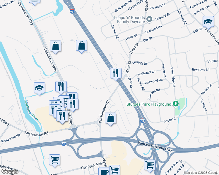 map of restaurants, bars, coffee shops, grocery stores, and more near 5 Dragon Court in Woburn