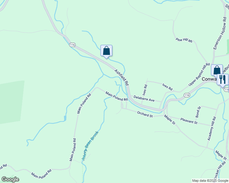 map of restaurants, bars, coffee shops, grocery stores, and more near 2-12 Main Poland Road in Conway