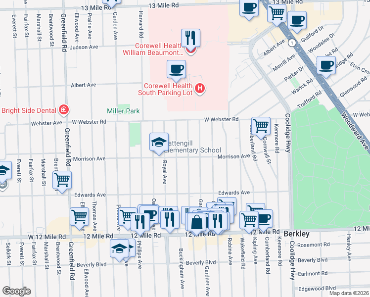 map of restaurants, bars, coffee shops, grocery stores, and more near 4081 Tyler Avenue in Berkley