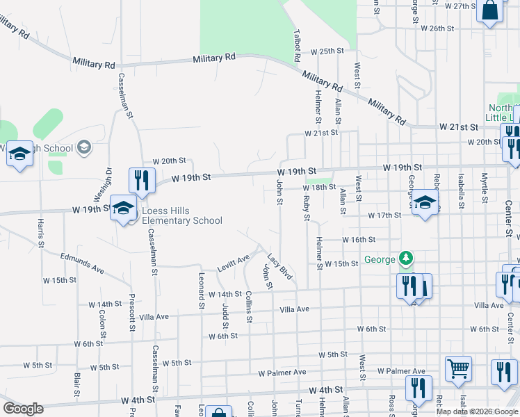 map of restaurants, bars, coffee shops, grocery stores, and more near 1751 Harkin Place in Sioux City