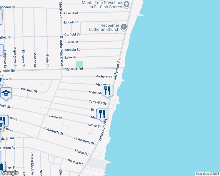 map of restaurants, bars, coffee shops, grocery stores, and more near 29335 Jefferson Avenue in St. Clair Shores