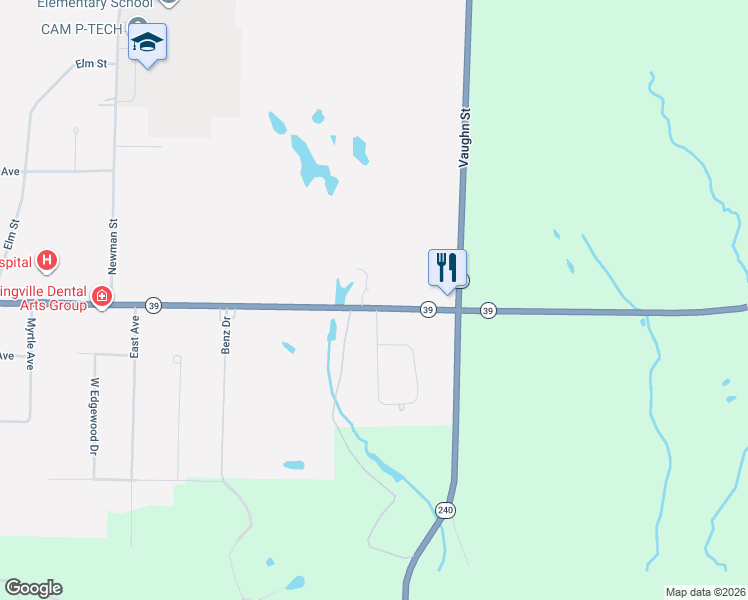 map of restaurants, bars, coffee shops, grocery stores, and more near 604 East Main Street in Springville