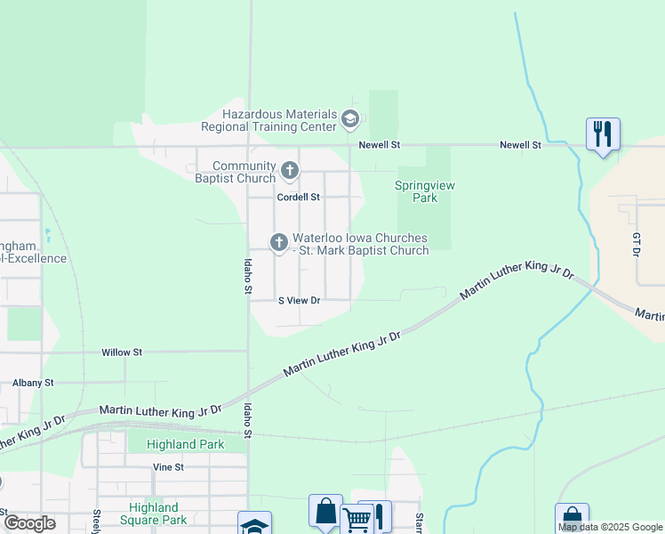 map of restaurants, bars, coffee shops, grocery stores, and more near 2008 Plainview Street in Waterloo