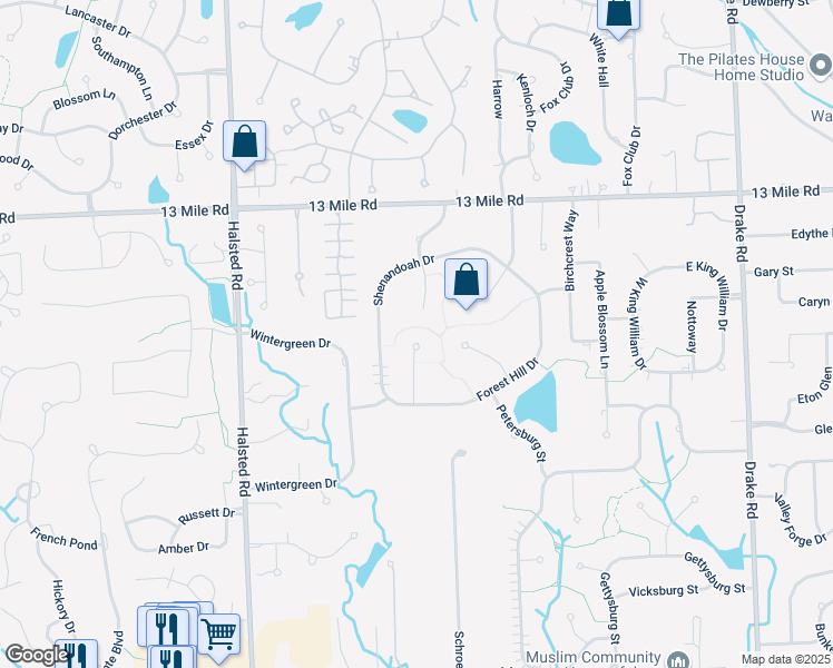 map of restaurants, bars, coffee shops, grocery stores, and more near in Farmington
