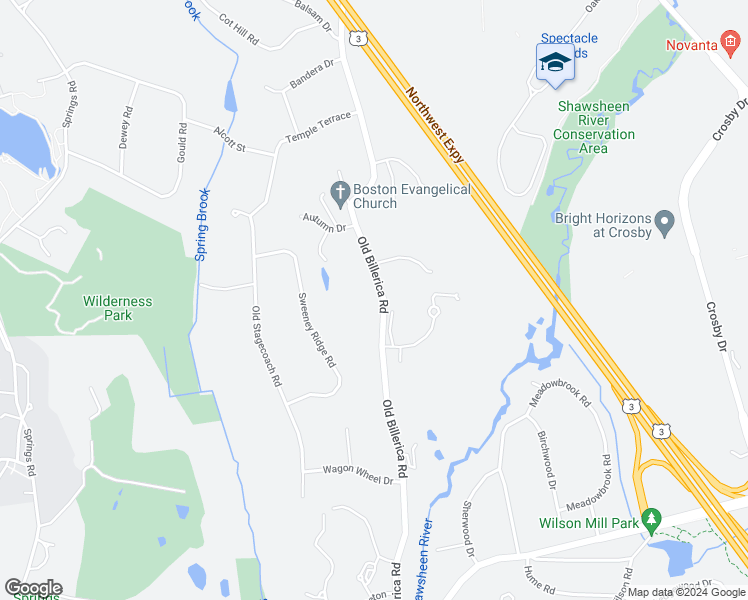 map of restaurants, bars, coffee shops, grocery stores, and more near 234 Old Billerica Road in Bedford