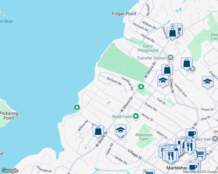 map of restaurants, bars, coffee shops, grocery stores, and more near 144 Evans Road Ext in Marblehead