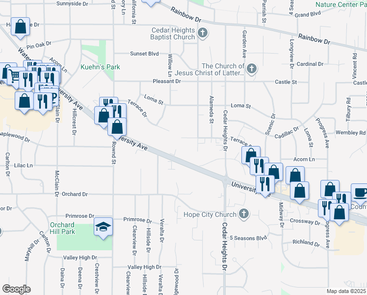 map of restaurants, bars, coffee shops, grocery stores, and more near 4800 University Avenue in Cedar Falls