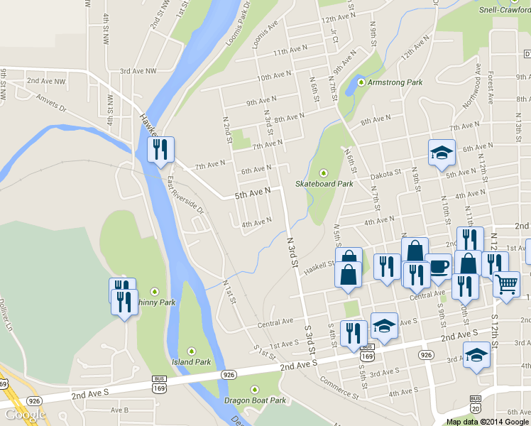 map of restaurants, bars, coffee shops, grocery stores, and more near 475 North 2nd Street in Fort Dodge