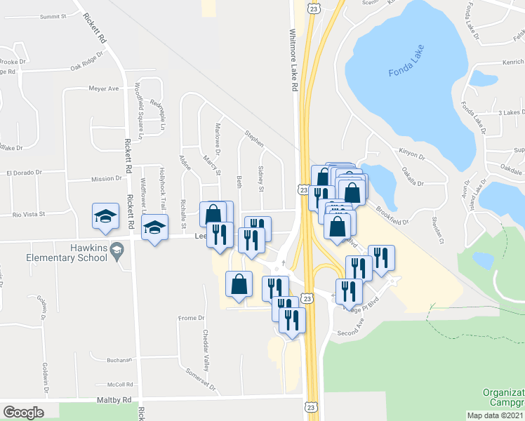 map of restaurants, bars, coffee shops, grocery stores, and more near 9375 Leo Drive in Brighton