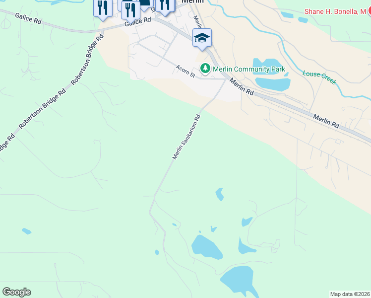 map of restaurants, bars, coffee shops, grocery stores, and more near 605 Merlin Sanitarium Road in Merlin