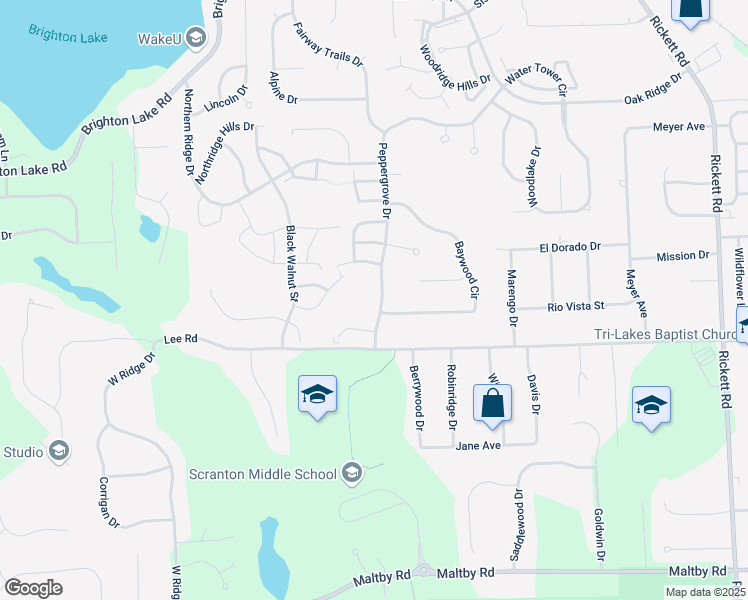 map of restaurants, bars, coffee shops, grocery stores, and more near 1373 Peppergrove Drive in Brighton