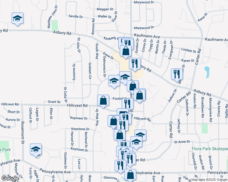 map of restaurants, bars, coffee shops, grocery stores, and more near 2135 Woodland Drive in Dubuque