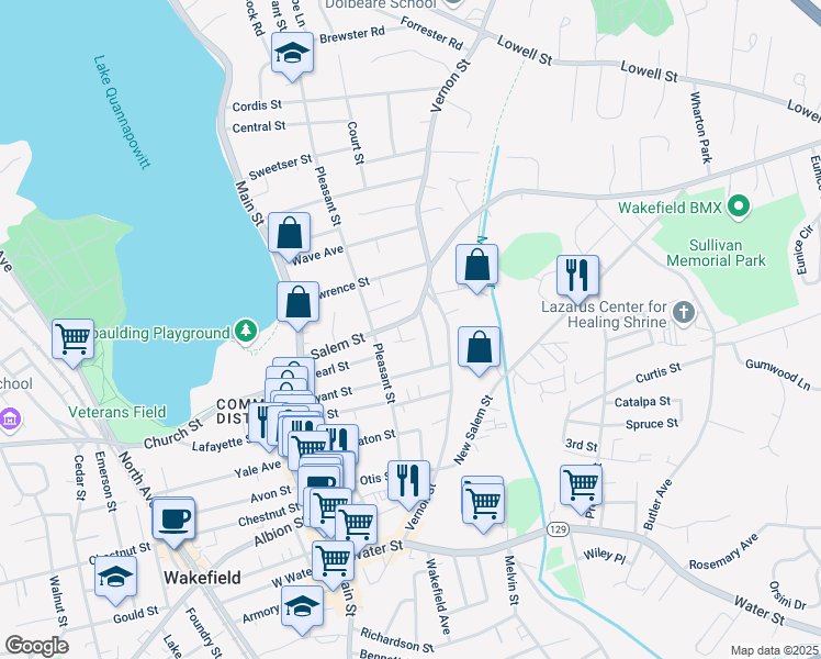 map of restaurants, bars, coffee shops, grocery stores, and more near 5A Emerald Street in Wakefield