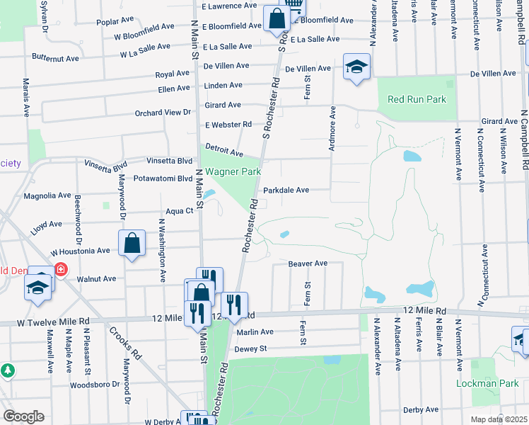map of restaurants, bars, coffee shops, grocery stores, and more near 2310 Rochester Road in Royal Oak