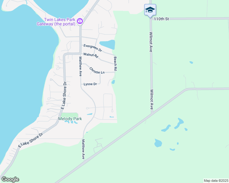 map of restaurants, bars, coffee shops, grocery stores, and more near 2122 Laurie Court in Twin Lakes