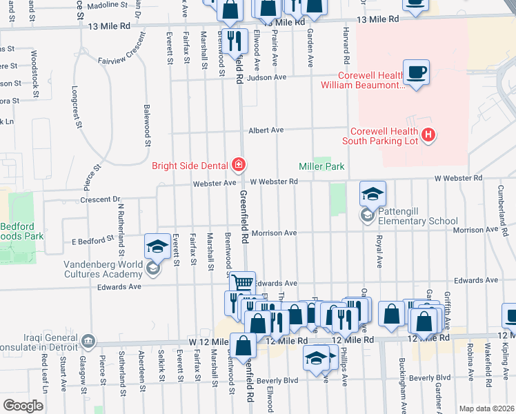 map of restaurants, bars, coffee shops, grocery stores, and more near 4096 Ellwood Avenue in Berkley