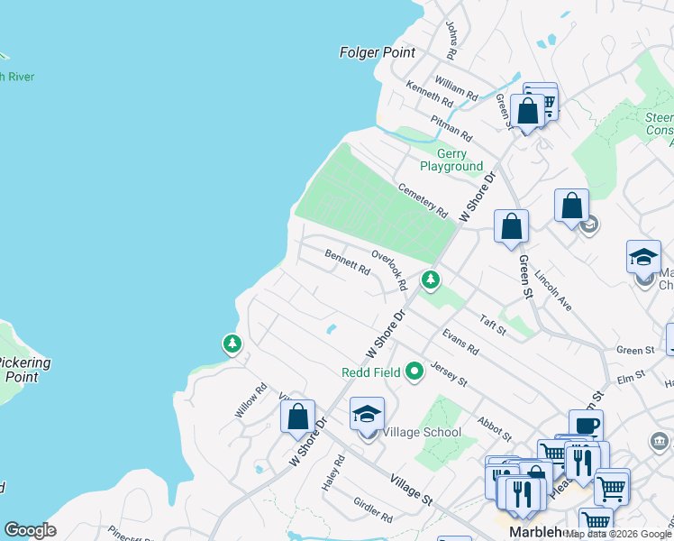 map of restaurants, bars, coffee shops, grocery stores, and more near 140 Puritan Road in Marblehead