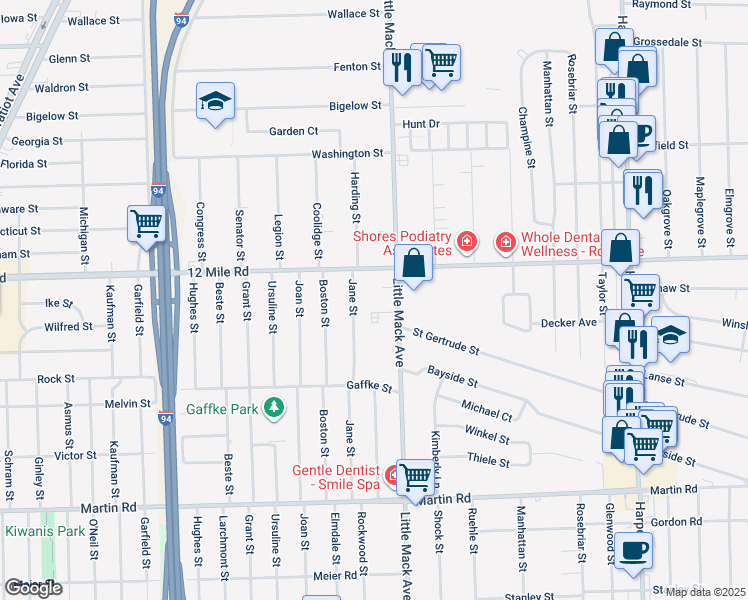 map of restaurants, bars, coffee shops, grocery stores, and more near 29200 Jane Street in St. Clair Shores