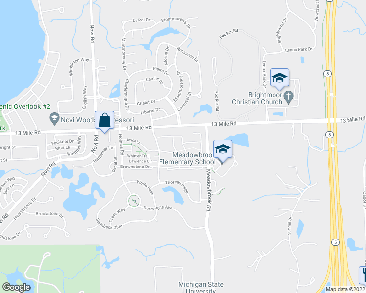map of restaurants, bars, coffee shops, grocery stores, and more near 41815 Yeats Drive in Novi