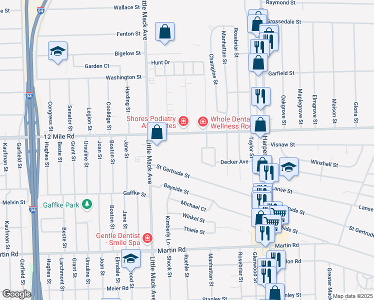 map of restaurants, bars, coffee shops, grocery stores, and more near 20935 Saint Gertrude Street in St. Clair Shores