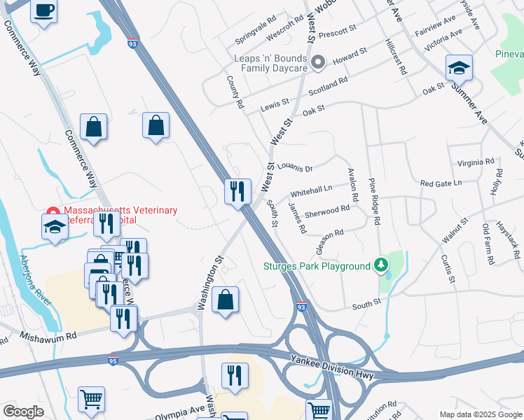map of restaurants, bars, coffee shops, grocery stores, and more near 25 South Street in Reading