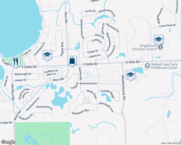 map of restaurants, bars, coffee shops, grocery stores, and more near 42330 Joyce Lane in Novi