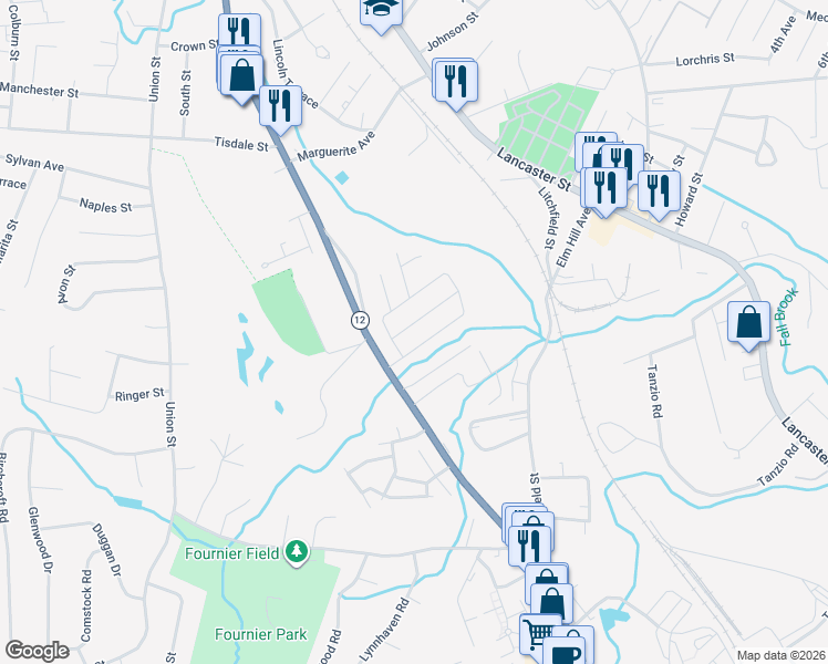 map of restaurants, bars, coffee shops, grocery stores, and more near 556 Central Street in Leominster