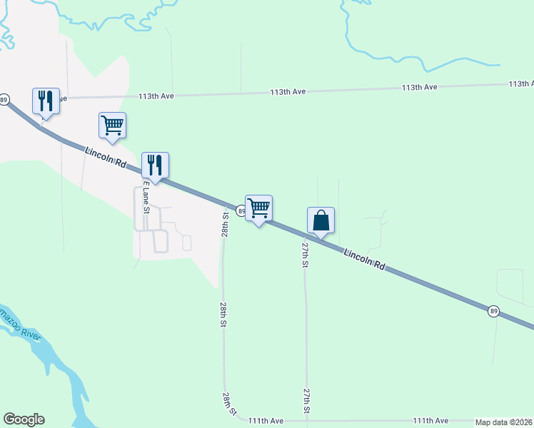 map of restaurants, bars, coffee shops, grocery stores, and more near 1237 Lincoln Road in Allegan