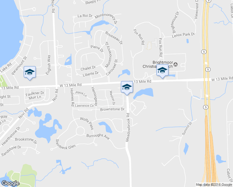 map of restaurants, bars, coffee shops, grocery stores, and more near Oconnor Lane in Novi