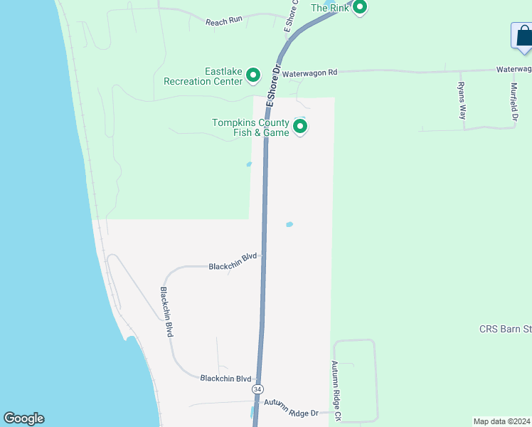 map of restaurants, bars, coffee shops, grocery stores, and more near 1610 East Shore Drive in Ithaca