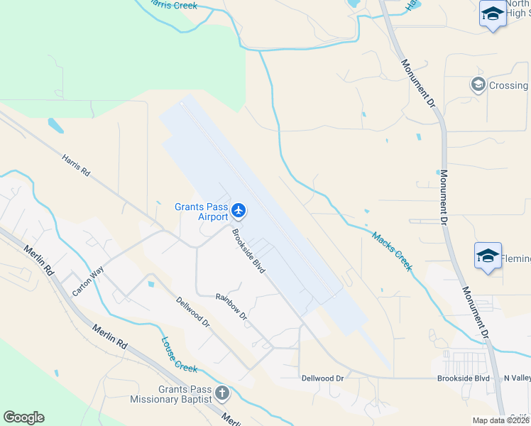 map of restaurants, bars, coffee shops, grocery stores, and more near 1441 Brookside Boulevard in Grants Pass