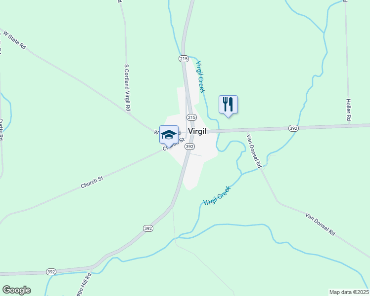 map of restaurants, bars, coffee shops, grocery stores, and more near 1208 Church Street in Cortland