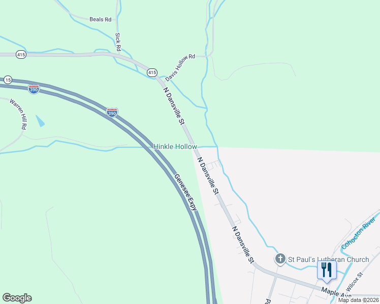 map of restaurants, bars, coffee shops, grocery stores, and more near 52 North Dansville Street in Cohocton