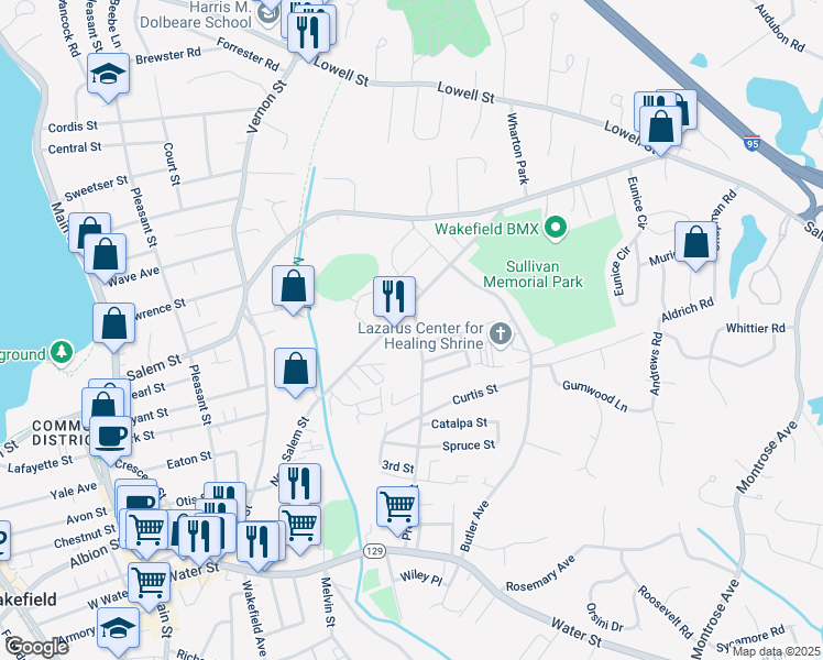 map of restaurants, bars, coffee shops, grocery stores, and more near 4 Preston Street in Wakefield