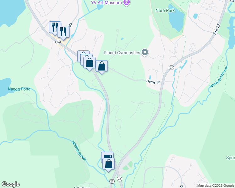 map of restaurants, bars, coffee shops, grocery stores, and more near 407 Great Road in Acton