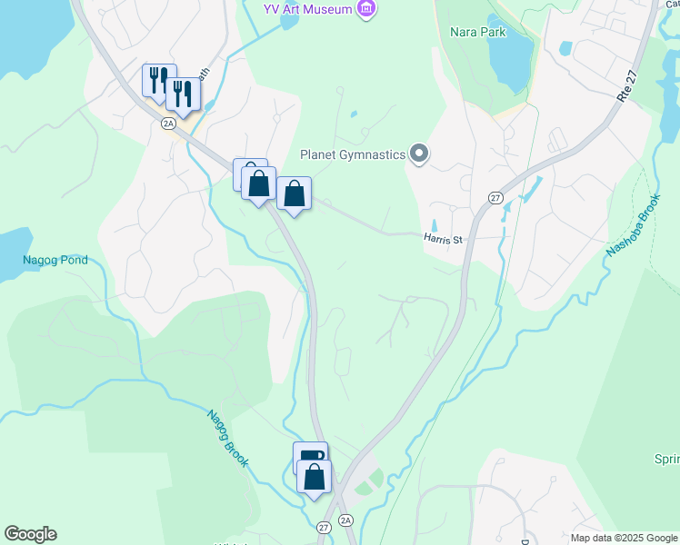 map of restaurants, bars, coffee shops, grocery stores, and more near 405 Great Road in Acton