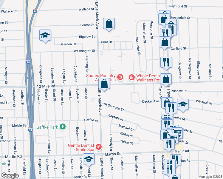 map of restaurants, bars, coffee shops, grocery stores, and more near 20920 Twelve Mile Road in St. Clair Shores