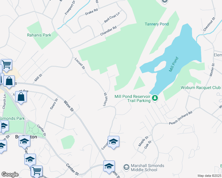 map of restaurants, bars, coffee shops, grocery stores, and more near 6 Makechnie Road in Burlington